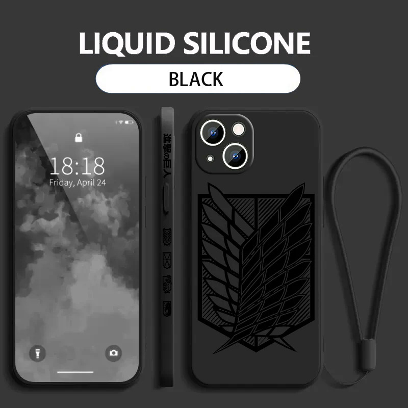 【Healer DingD】Anime Attack on Titan logo Apple iPhone Phone Case For 14 13 12 11 Pro Max Plus XS XR X 8 7 SE 2 3 Liquid Left Rope Cover. 