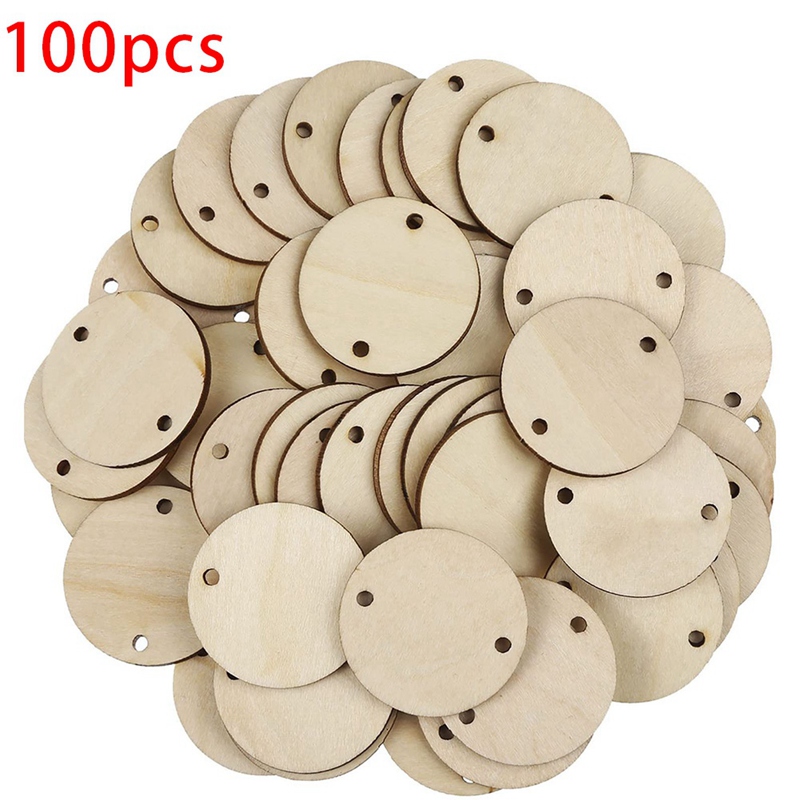 100 Pieces Circle Wooden Tags Birthday d Tags with 2 Holes for Birthday d Chore d DIY Crafts, 1.5 Inches. 