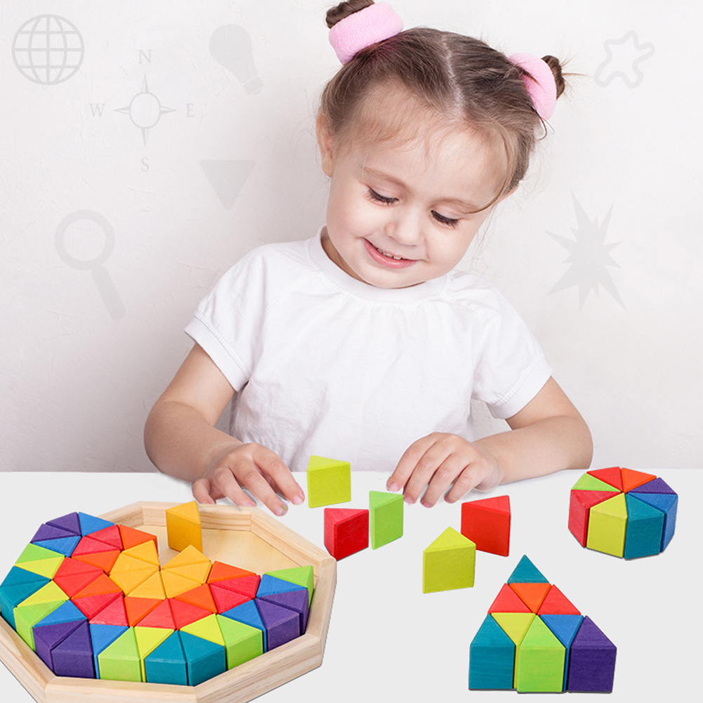Wooden Stacking Up Building Blocks Triangular Cubes Kids Early Learning Education Toys. 