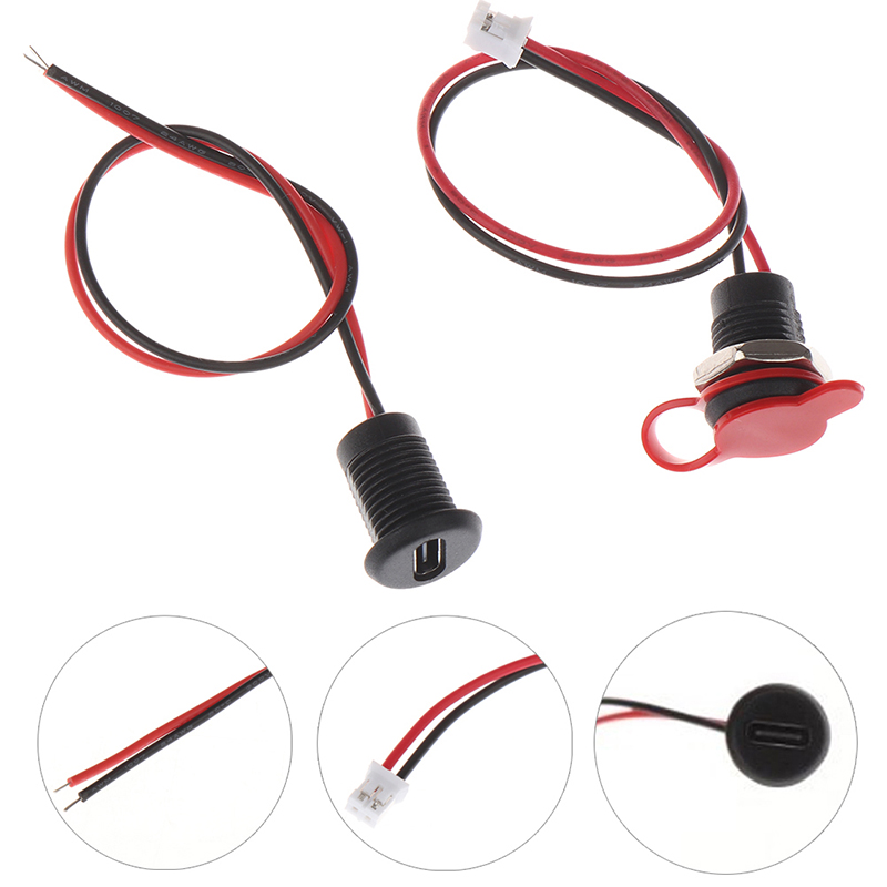 USB-C 2Pin High Current Charging Socket With PH2.0 Nut Snap Lock Plate USB TYPE-C Female Type C Waterproof Female Connector Jack Waterproof Socket With JST Cable Demoo. 