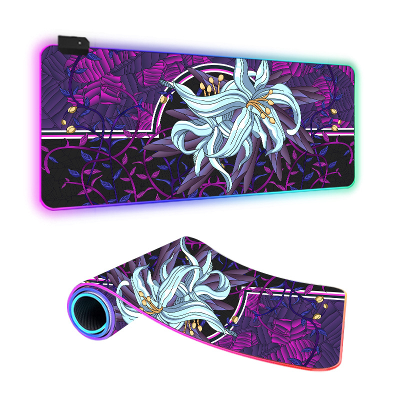 Cross-border heat map RGB luminous mouse pad large thickened LED light dazzling gaming keyboard table mat factory direct supply. 
