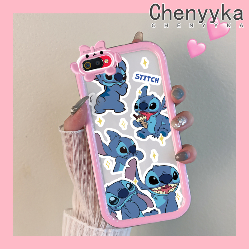 Chenyyka For Realme C2 C2S OPPO A1K Case Cartoon Cute Stitch Shockproof Clear Phone Cases Lovely Little Monster Camera Lens Protective Cover Soft Silicone Transparent Shell