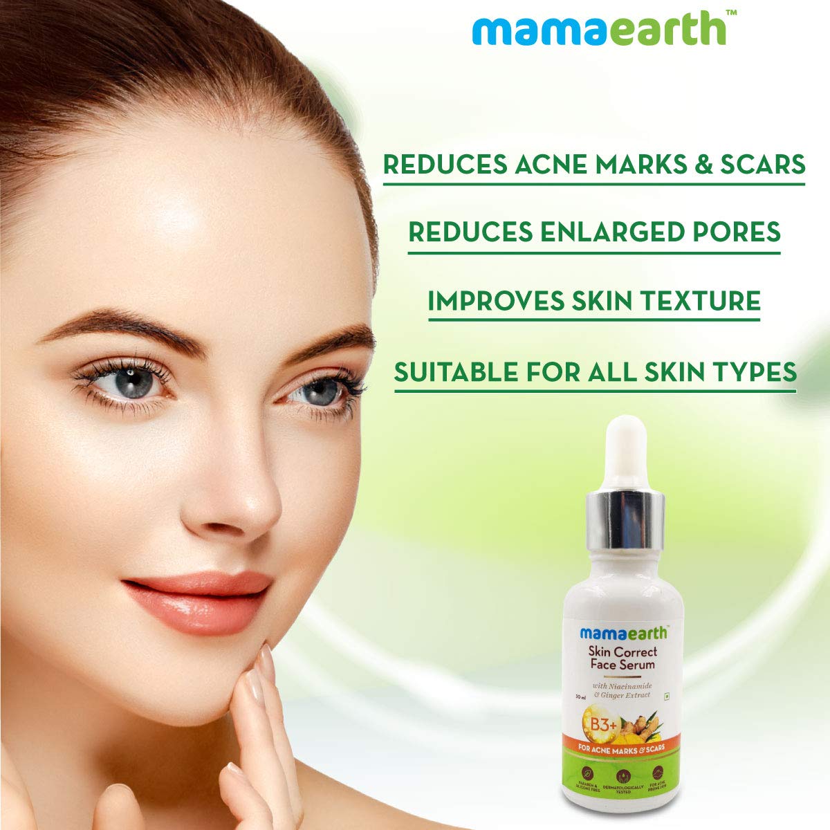 Mamaearth Skin Correct Face Serum with Niacinamide and Ginger Extract for Acne Marks & Scars - 30 ml. 