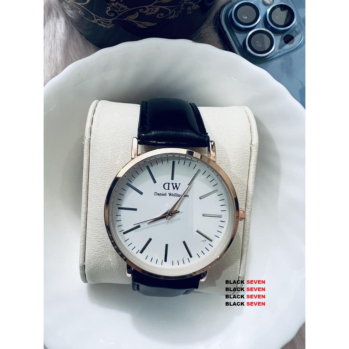 EH73 DWD Artificial Leather Analog Watch for Men Black Dial White