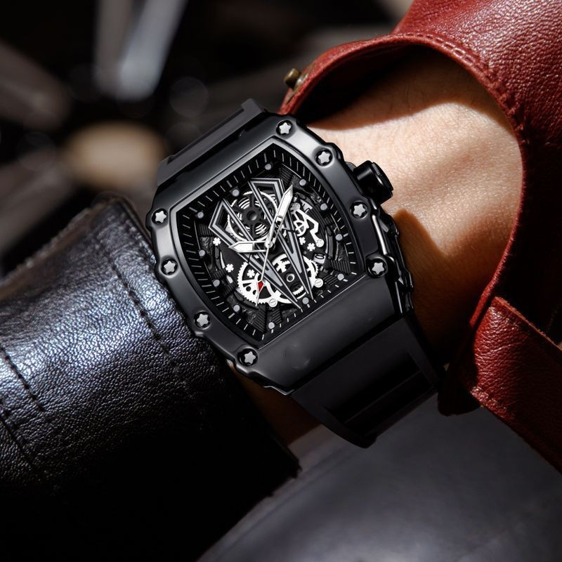 Richard's new net red tonneau-shaped men's watch sports non-mechanical with calendar silicone band watch. 