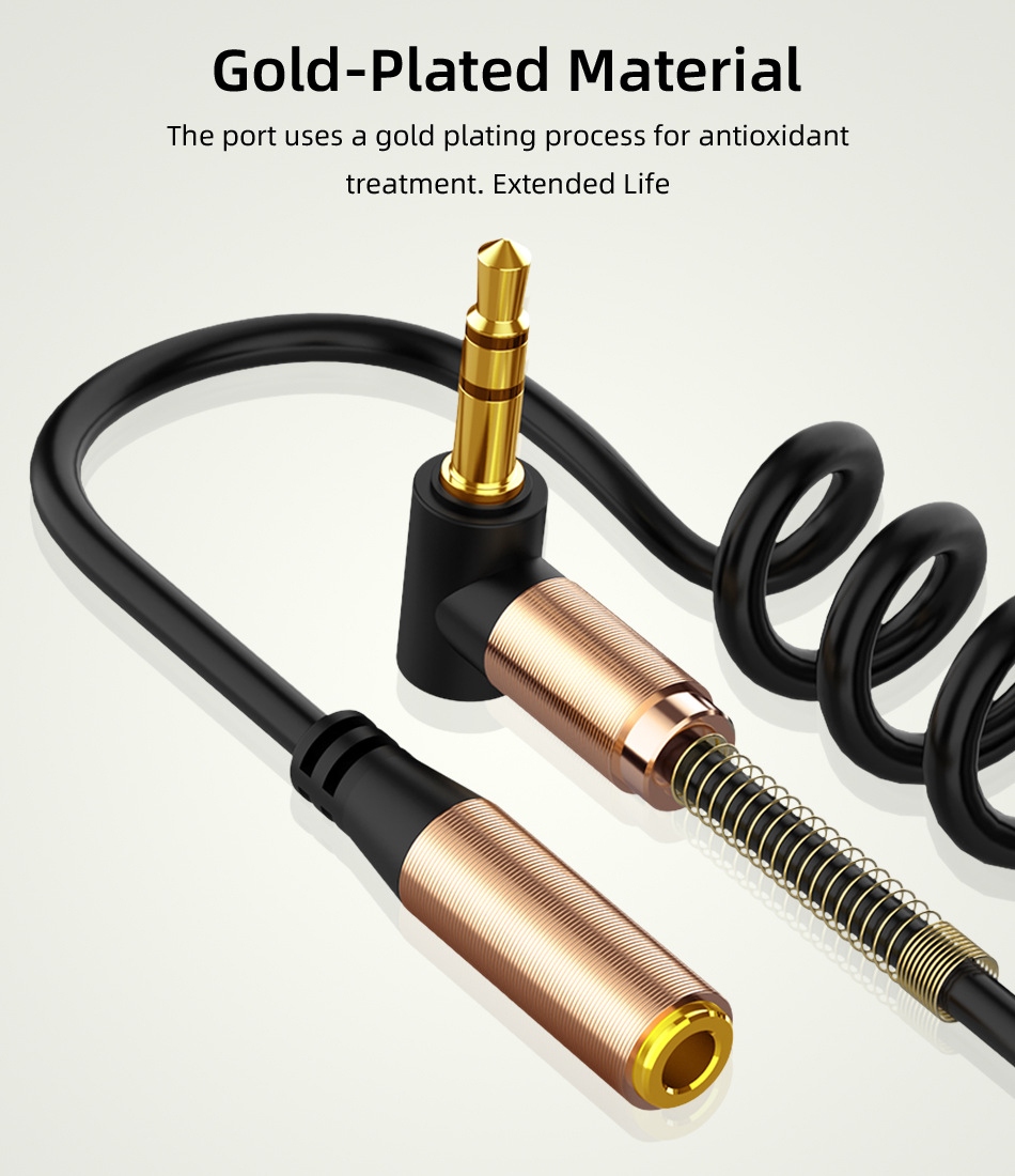 Audio Cable 3.5mm Elbow Spring Retractable Extension Cord Audio Cable Suitable For Mobile Computer Speakers with wear-resisting property. 