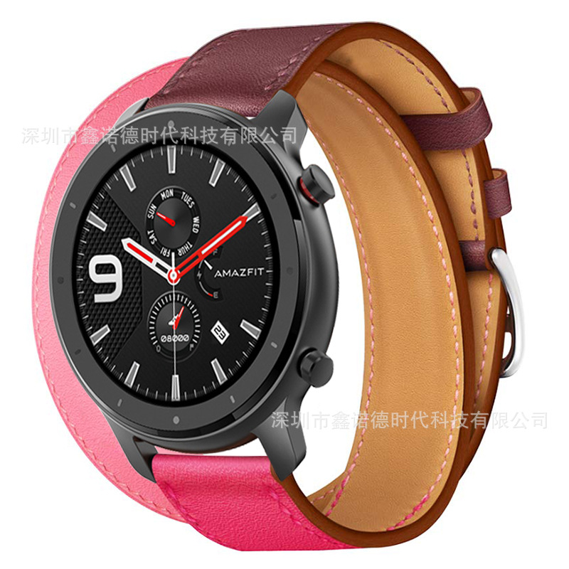 [autismaut] Applicable Amazfit GTR Strap Contrast Color Leather Strap Double Ring Strap 42MM 47MM Leather Strap. 