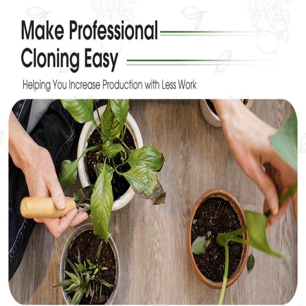 collars, vegetable grade foam inserts, hydroponic system, balcony germinate in DIY cloning machine and cloning machine (black). 