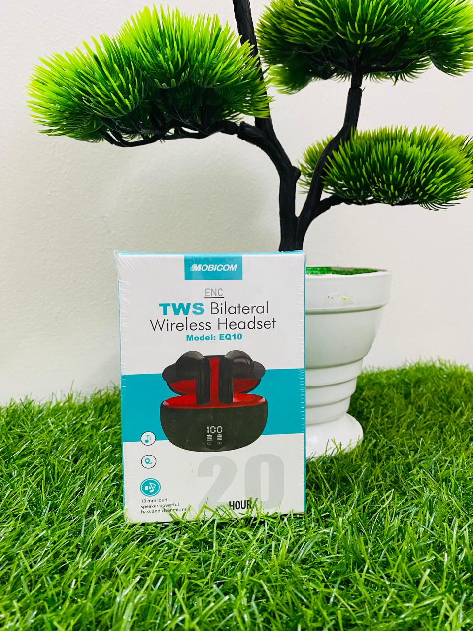 Mobicom EQ10 wireless bluetooth -TWS Earbuds with ENC Bluetooth Feature airbuds 20 hours Backup Black Headset By Adverb. 