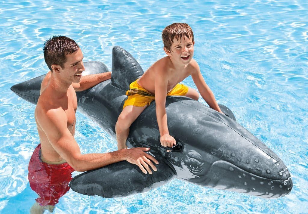 Intex Whale Ride-On Toy | Dimensions When Inflated : 2.01m X 1.35m (79″X43″) | Large Realistic Whale Ride On. 