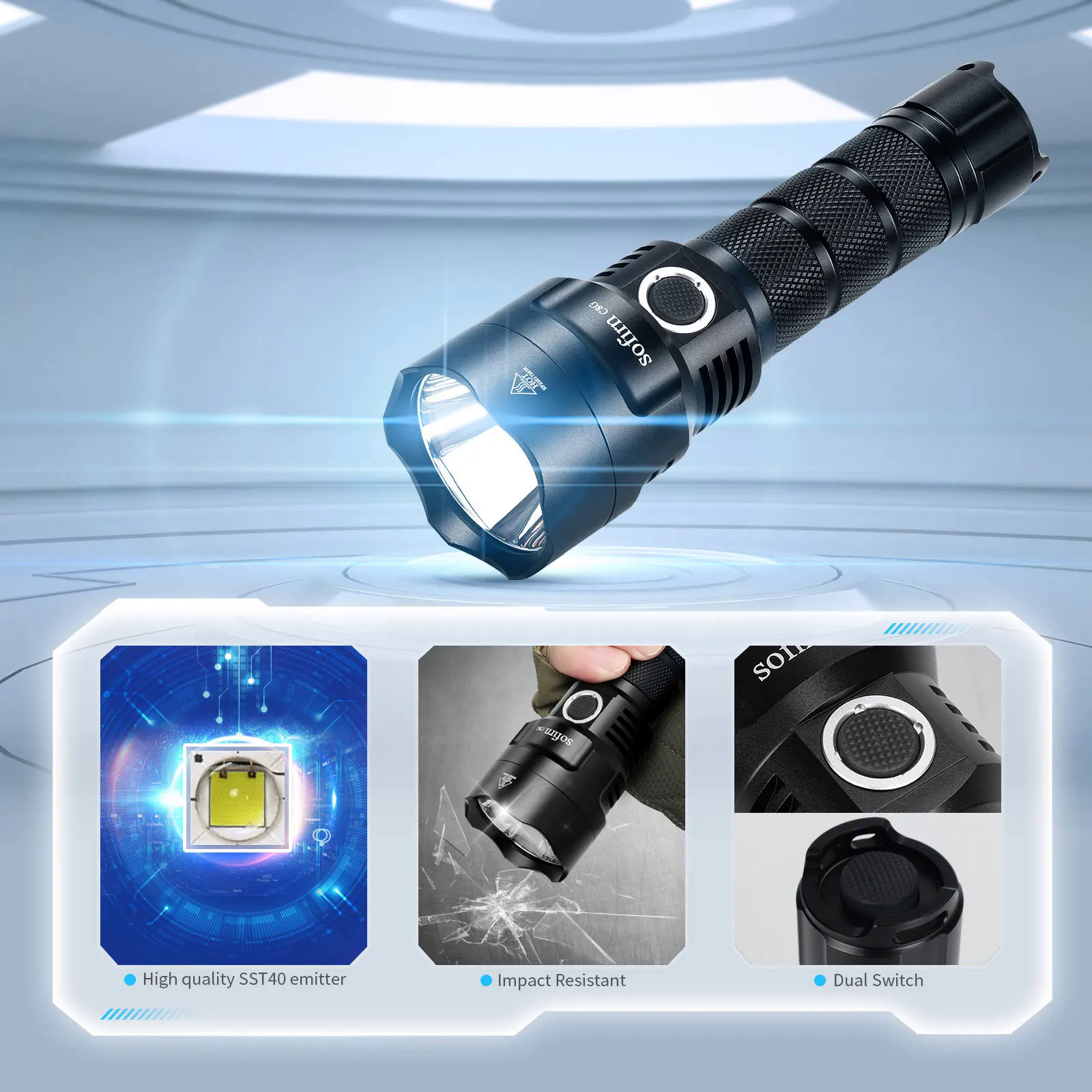 Sofirn C8G Powerful 21700 LED Tactical Flashlight SST40 2000lm 18650 Recharge Battery Torch with ATR 2 Groups Ramping Indicator. 