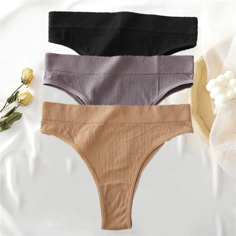3PCS/Set Women's Cotton Panties Seamless High Waisted Thongs Comfortable Female Underpants Panties Briefs Intimates S-XL