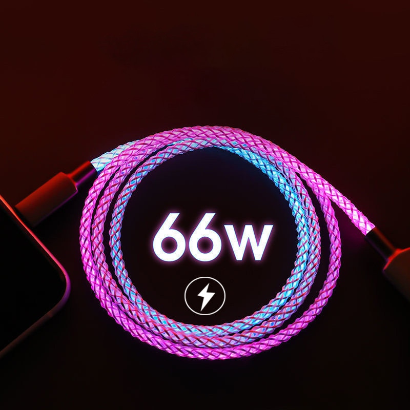 RGB data cable one tow three car luminous breathing gradient super fast charging for Apple Android Type-C. 