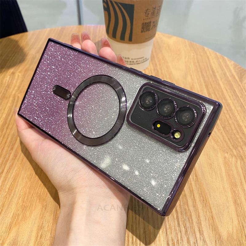 Magnetic Wireless Charging Case For Samsung Galaxy Note 20 Ultra 10 Plus 5g Gradient Glitter Magsafe Cover Note20 Note10 10plus. 