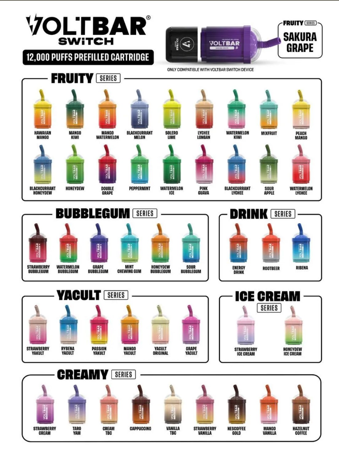 Voltbar Switch 12k Puff Only Cartridge (no battery). 