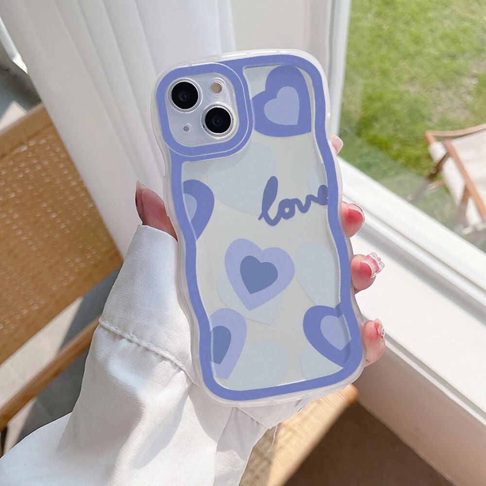 Love Heart Clear Curly Wave Bumper Case For Samsung A54 5G A53 A52 A51 A50 A34 A32 A31 A22 A21S A14 A13 A12 A02S A03 Soft Cover. 