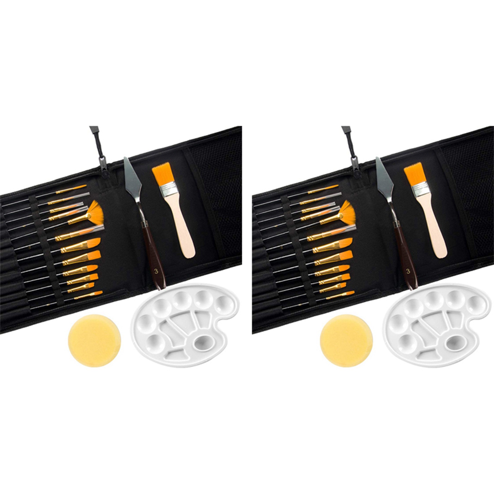 32 Pcs Paint Brushes Set 12 Sizes Painting Brush with Palette Knife, Sponge and Oil Tray for Acrylic, Watercolor