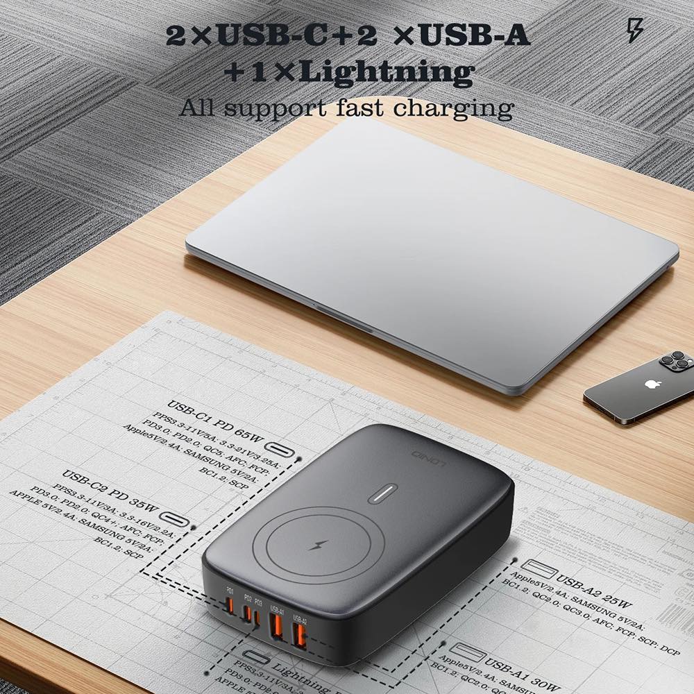 LDNIO 140W 6 IN 1 Multiport Desktop Charging Wireless Charger (Q4010). 