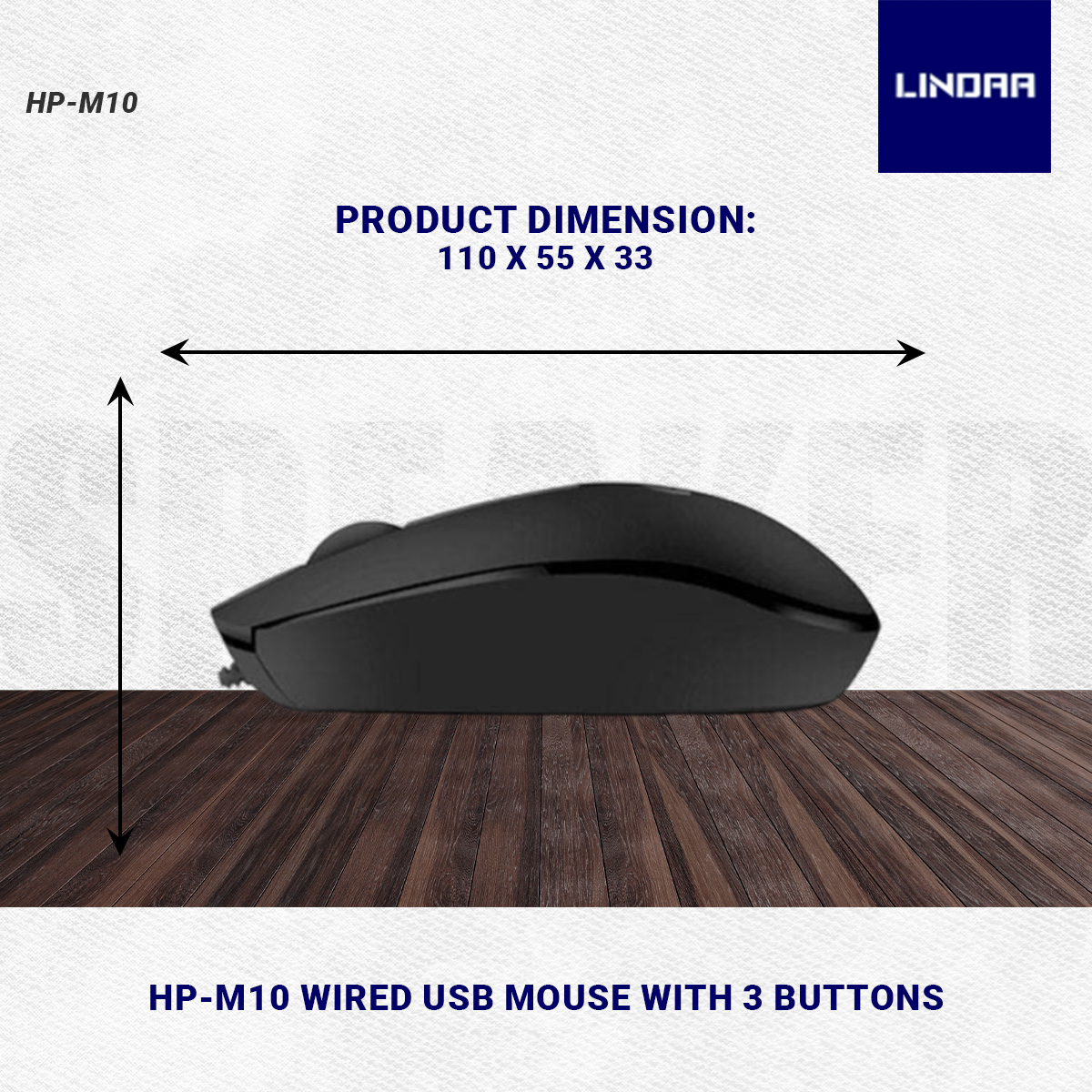 HP-M10 Wired USB Mouse with 3 Buttons High Definition 1000DPI Optical Tracking and Ambidextrous Design. 