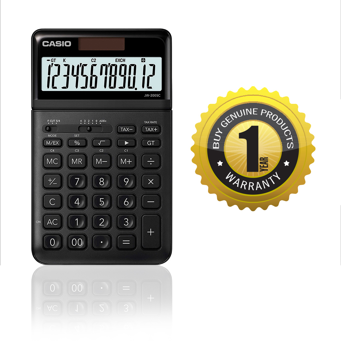 Casio JW-200SC-BK Solar and Battery Powered Basic Calculator - Black. 