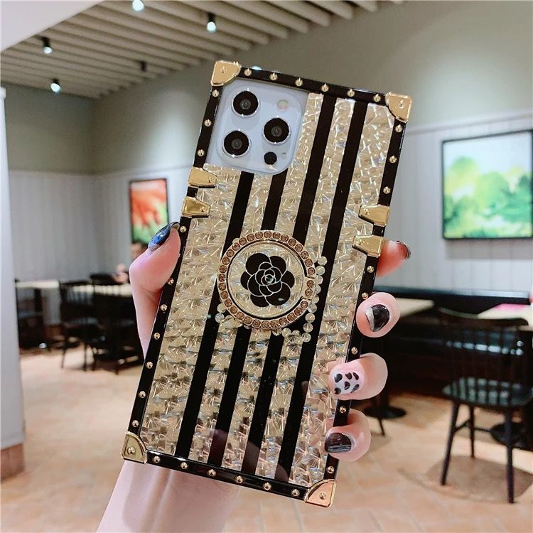 iPhone 12 pro max Luxury soft phone case with golden ghost flower ring for iPhone, compatible models