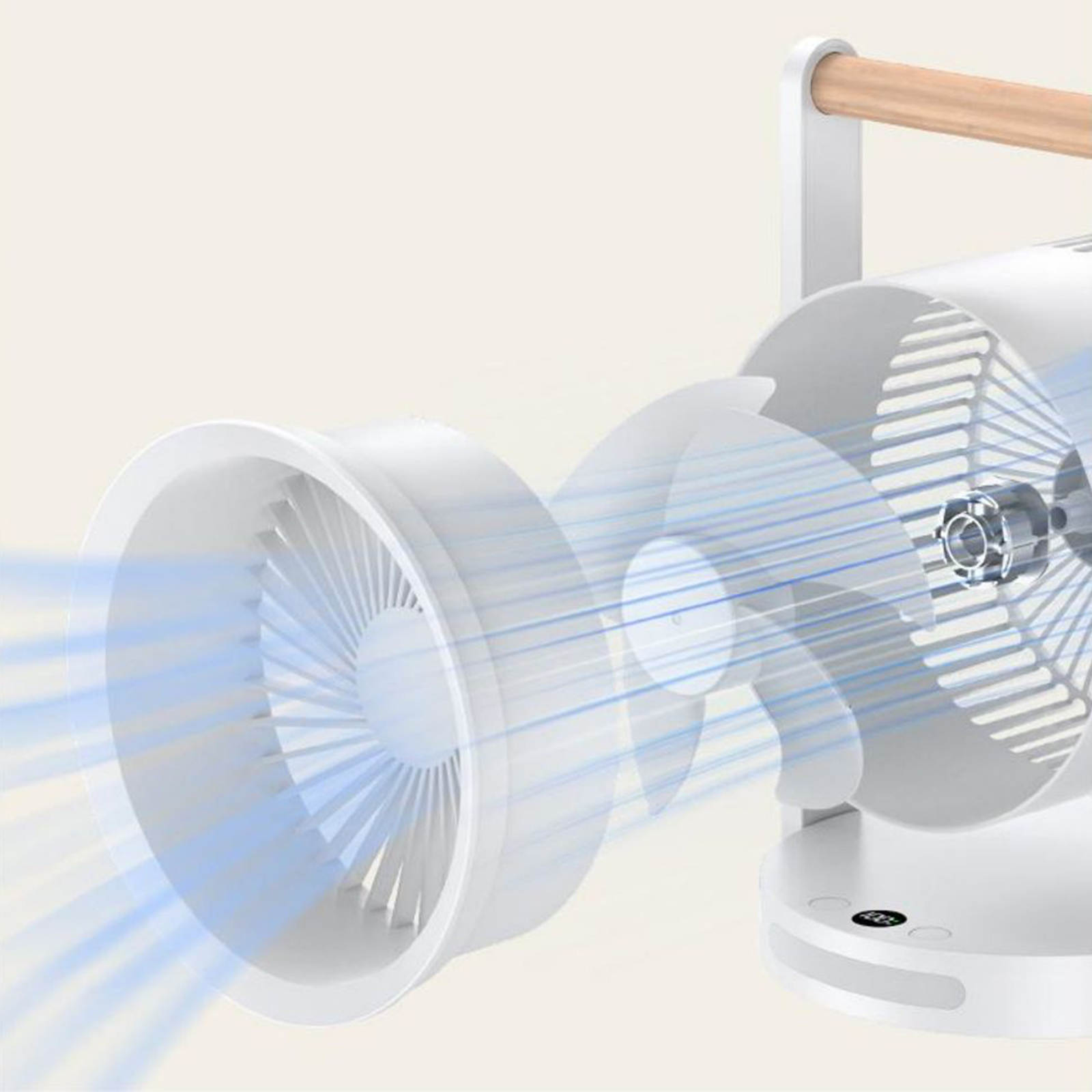 GC Mini Desk Fan, 90° Rotate Table Fan, Quiet Operation Table Fan With Wooden Handle, LED Night Light, 5 Speeds Strong Air, LED Battery Level Display. 