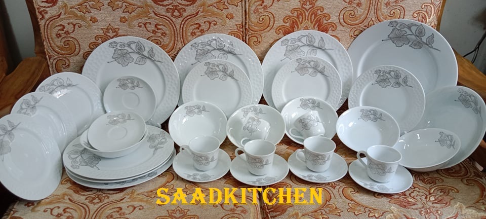 Exclusive Amboss Design 32 Pcs Dinner Set . Ceramic Dinner Set. Dining Set. Dinner Plate, Dinner Half Plate, Cup & Saucer, Sweet Bowl, Big Curry Bowl & Rice Dish Dinner Set. CD:A250.. 