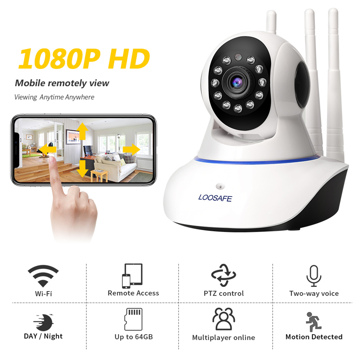 V380 PRO Q5 2MP HD 1080P WIFI IP Camera Night Vision 2 Way Audio 360 Degree Robotic 3 Antenna Camera With Land Port. 