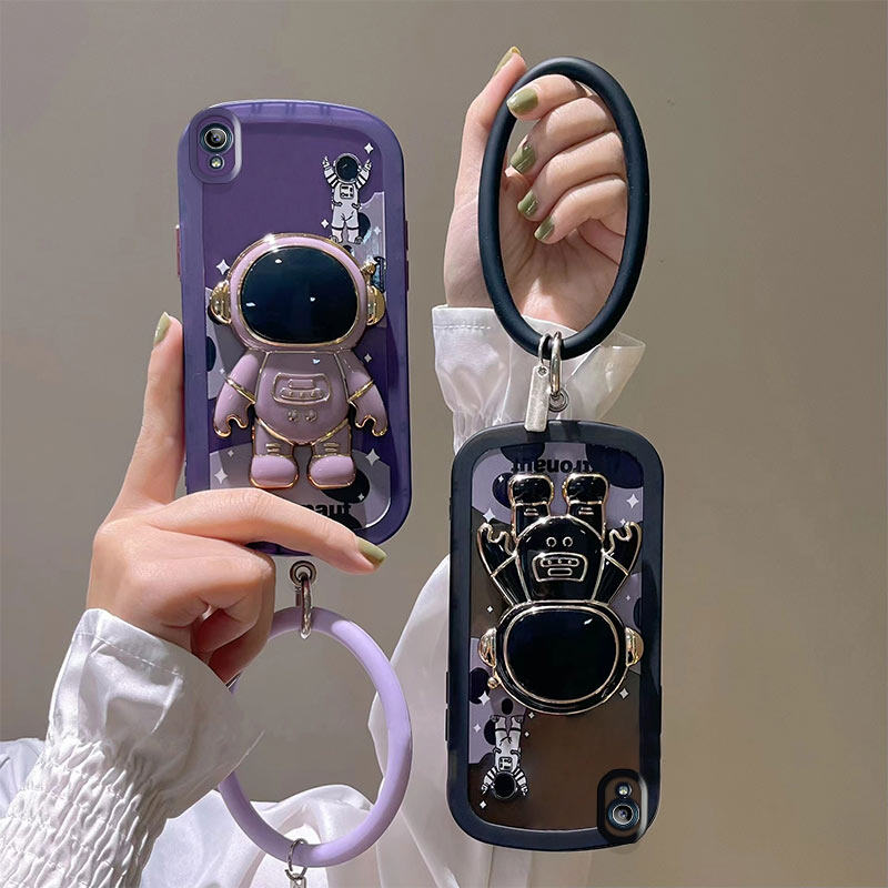 AnDyN Phone Case For Vivo Y91C Y1S 1820 Astronaut luxury Texture Silicone Soft Shell Case with bracket and wrist strap bracelet. 