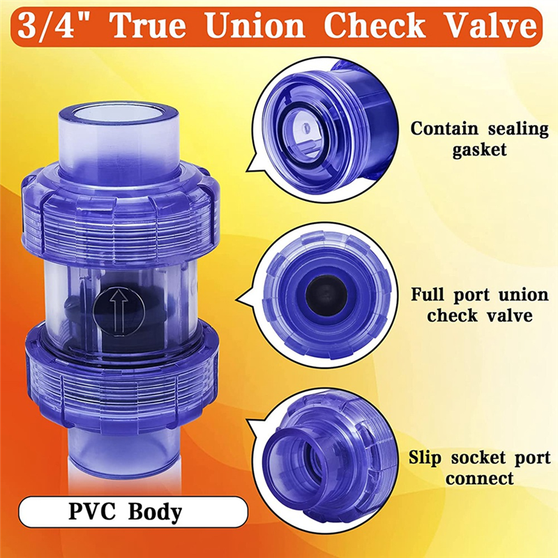 Check Valve 3/4 Inch True Union Check Valve Transparent Blue UPVC Check Valve Pipeline Check Valve One-Way Valve. 