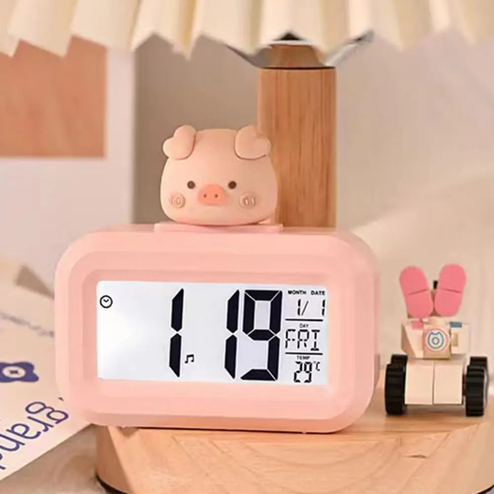 LED Digital Alarm Clock Cute Cartoon Shape Desk Clock Piggy Shape Alarm Clock for Students Bedroom Home Table Decoration. 