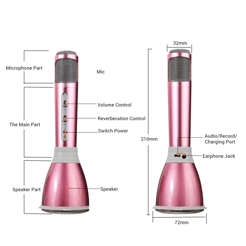 K068 Mini Handheld Wireless bluetooth Microphone With Mic Speaker Condenser Mini Karaoke Player KTV Singing Record Christmas Gifts. 