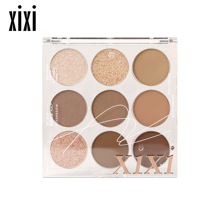 xixi transparent embossed nine-color eyeshadow palette milk tea earthy pearlescent matte glitter sequins student party parity. 