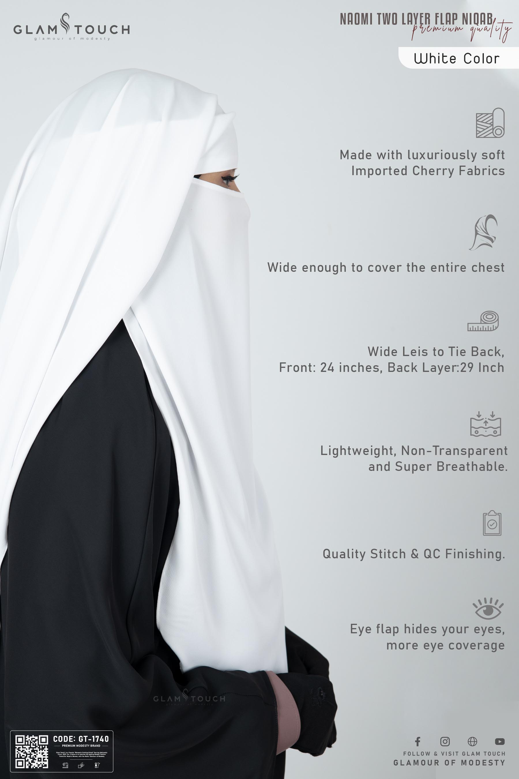 Glam Touch Premium Naomi Double Part Flap Niqab.