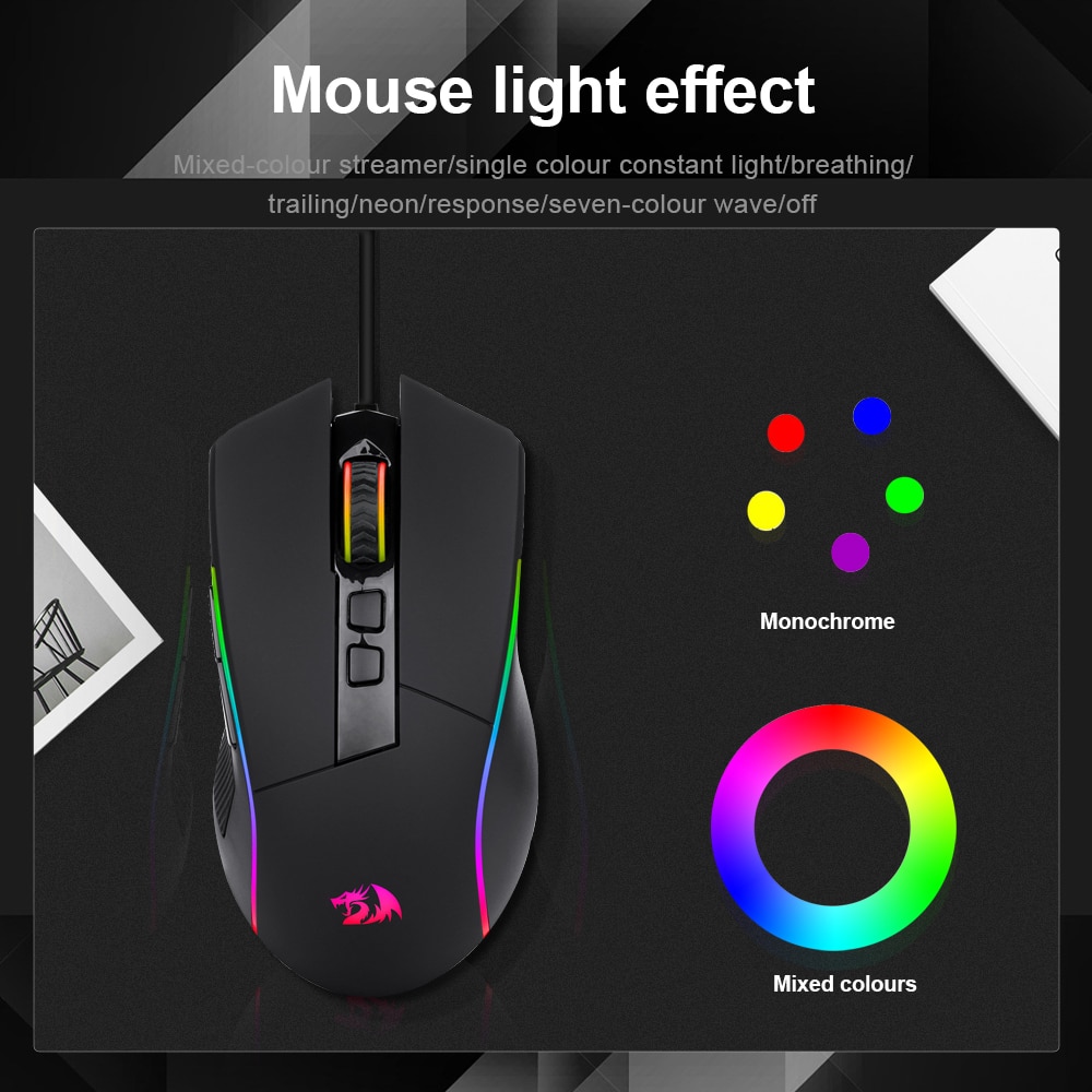 REDRAGON Lonewolf G105 RGB USB Wired Gaming Mouse 8000 DPI 8 buttons mice Programmable ergonomic For Computer Laptop PC Gamer. 