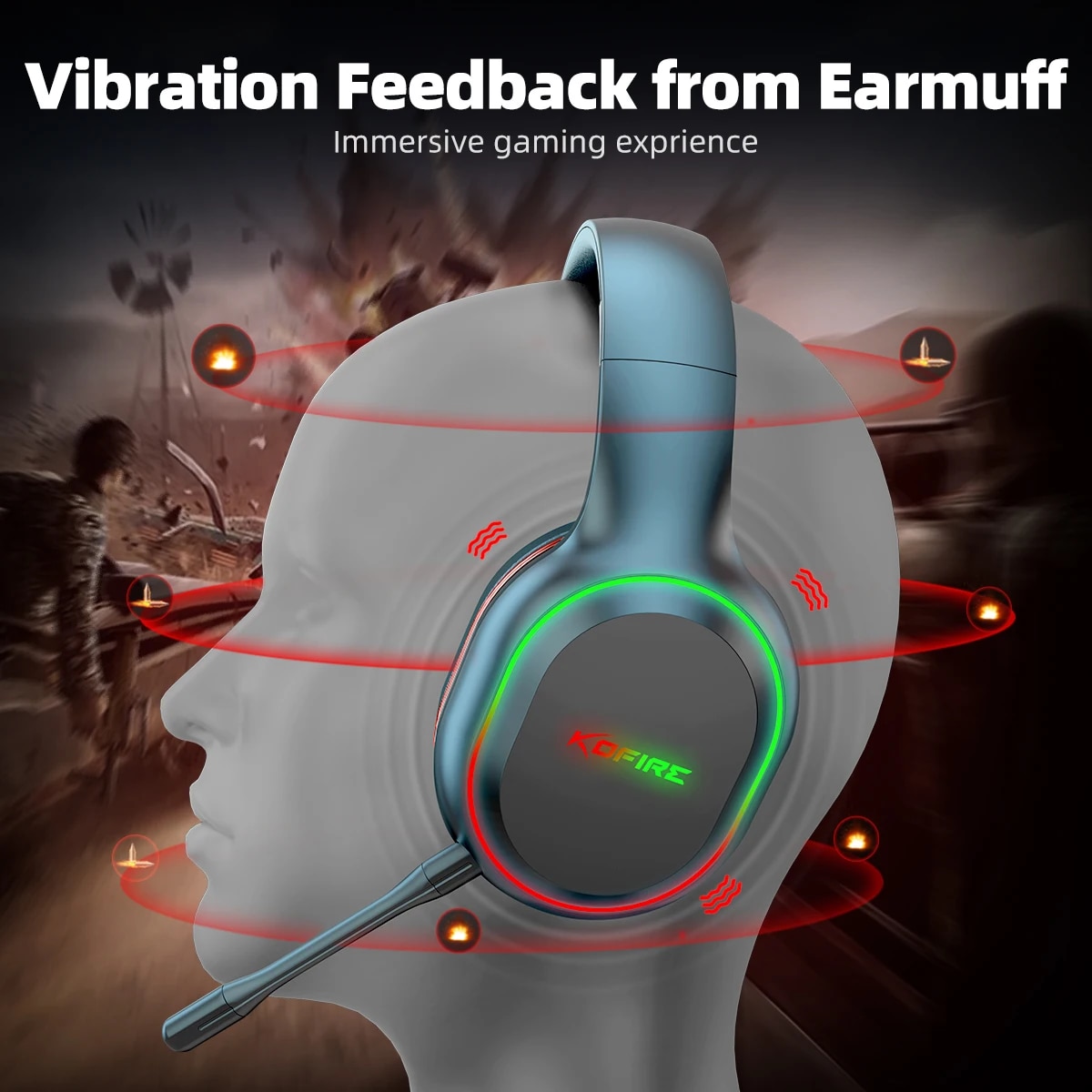 KOFIRE UG-05 2.4GHz/Bluetooth Wireless Gaming Headset for PC, Laptop, PS5, PS4, Nintendo Switch, Dynamic EQ Ultra-Low Latency. 