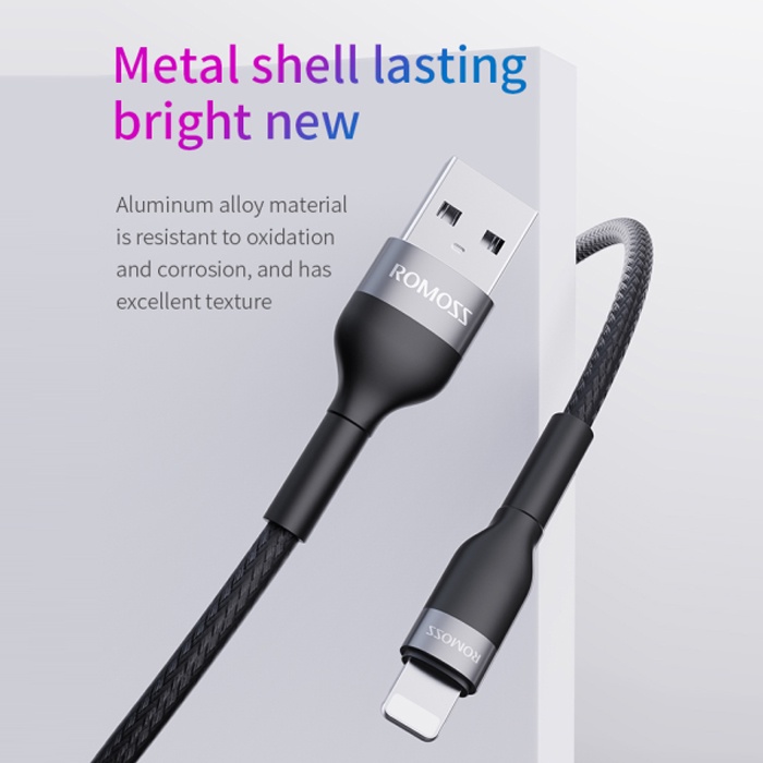 Romoss CB12B 2.4A Fast Charging Cable 1M USB to Lightning Fast Charger Data Cable for iPhone iPad iOS Devides Charging. 