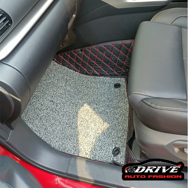 PVC LEATHER 7D CAR MAT , 7D Car Mats For 5 SeateR Luxurious car mats -BLACK & RED. 