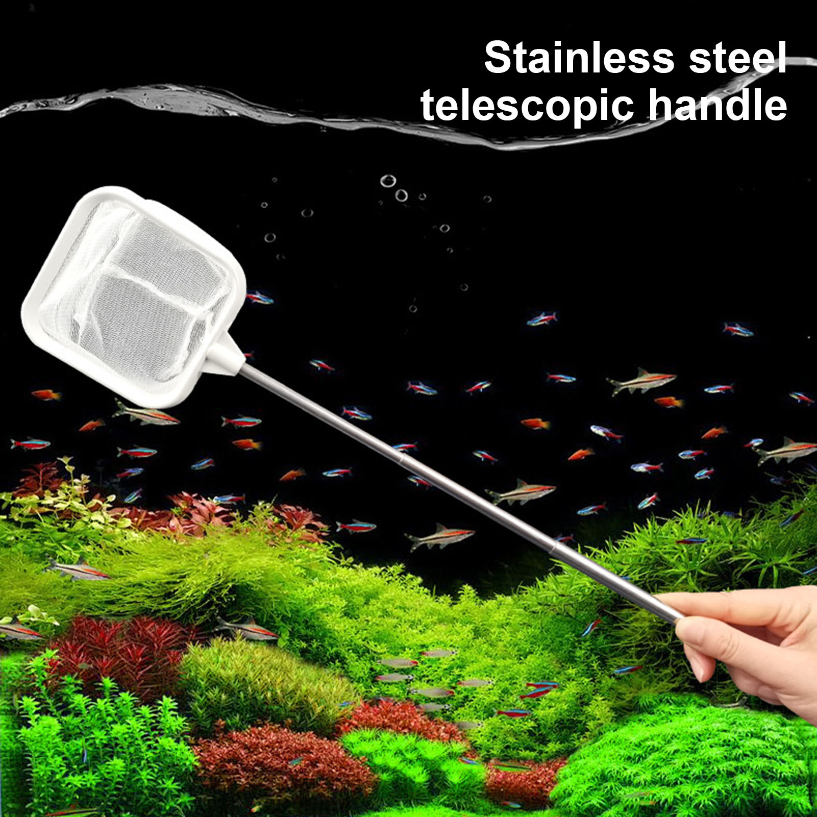 Radiant Safe Fish Net for Catching Fish Telescopic Stainless Steel Handle Fish Net for Shrimp Baby Fish Debris Removal Square Mesh Bag for Aquarium Cleaning Favorite Fish Tank Net. 