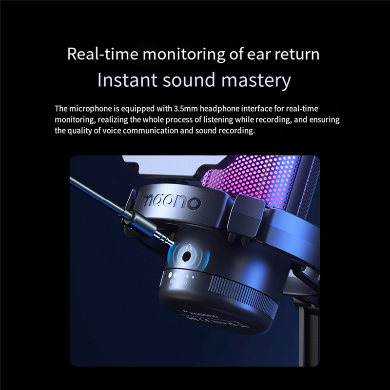 DGM20 USB Microphone RGB Condenser Mic Gaming Microphone with Noise Reduction Software for Game Live Recording Black 1 Piece. 
