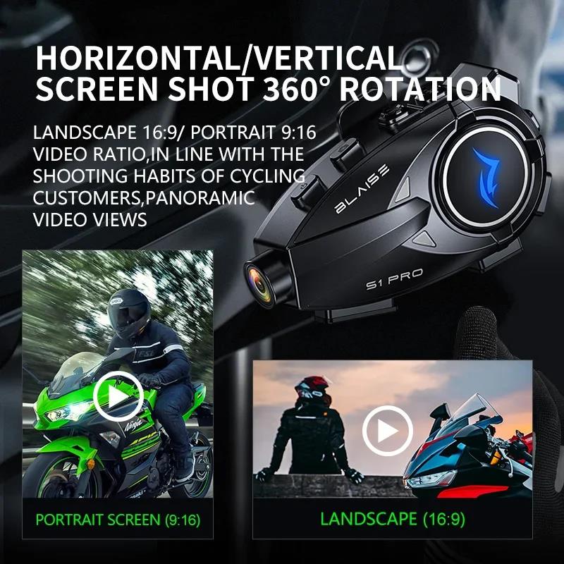 BLAISE S1 PRO Bluetooth Motorcycle Intercom Helmet Headset Wifi APP Speaker Headphone Motorbike Interphone Motor Dash Cam Dvr. 
