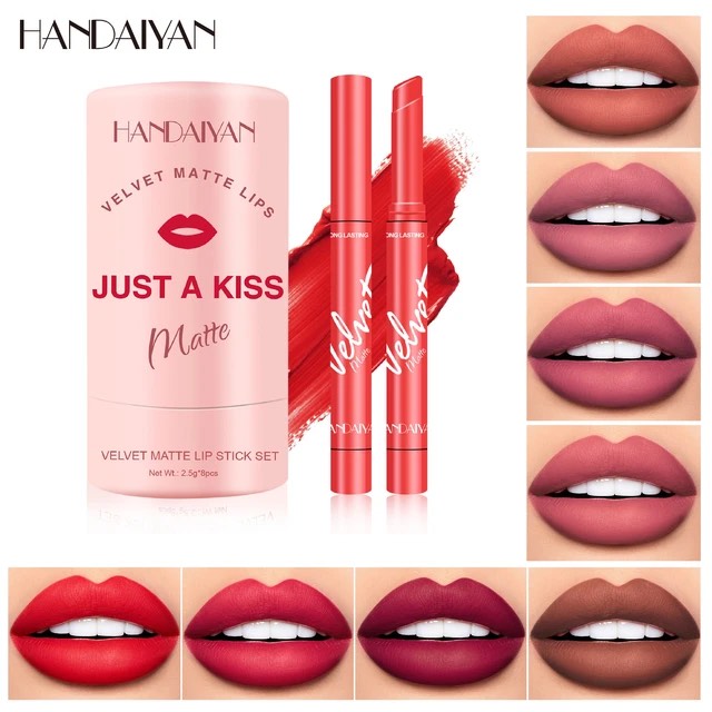 HANDAIYAN Lipstick Makeup Velvet Matte Waterproof Long Lasting Moisturizing Not Fading Lipstick 8 Color Lip Stick