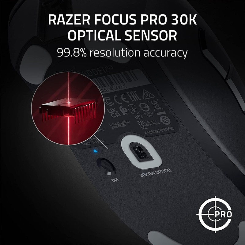 Razer DeathAdder V3 Wired Gaming Esports Mouse 59g Ultra-Lightweight Ergonomic Form Focus Pro 30K Optical Sensor. 
