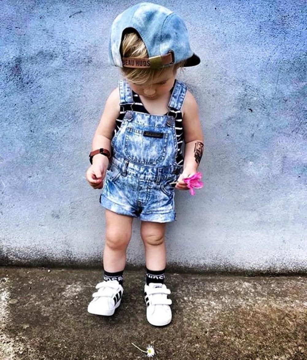 Boys Denim Bib Shorts Pants Overalls 