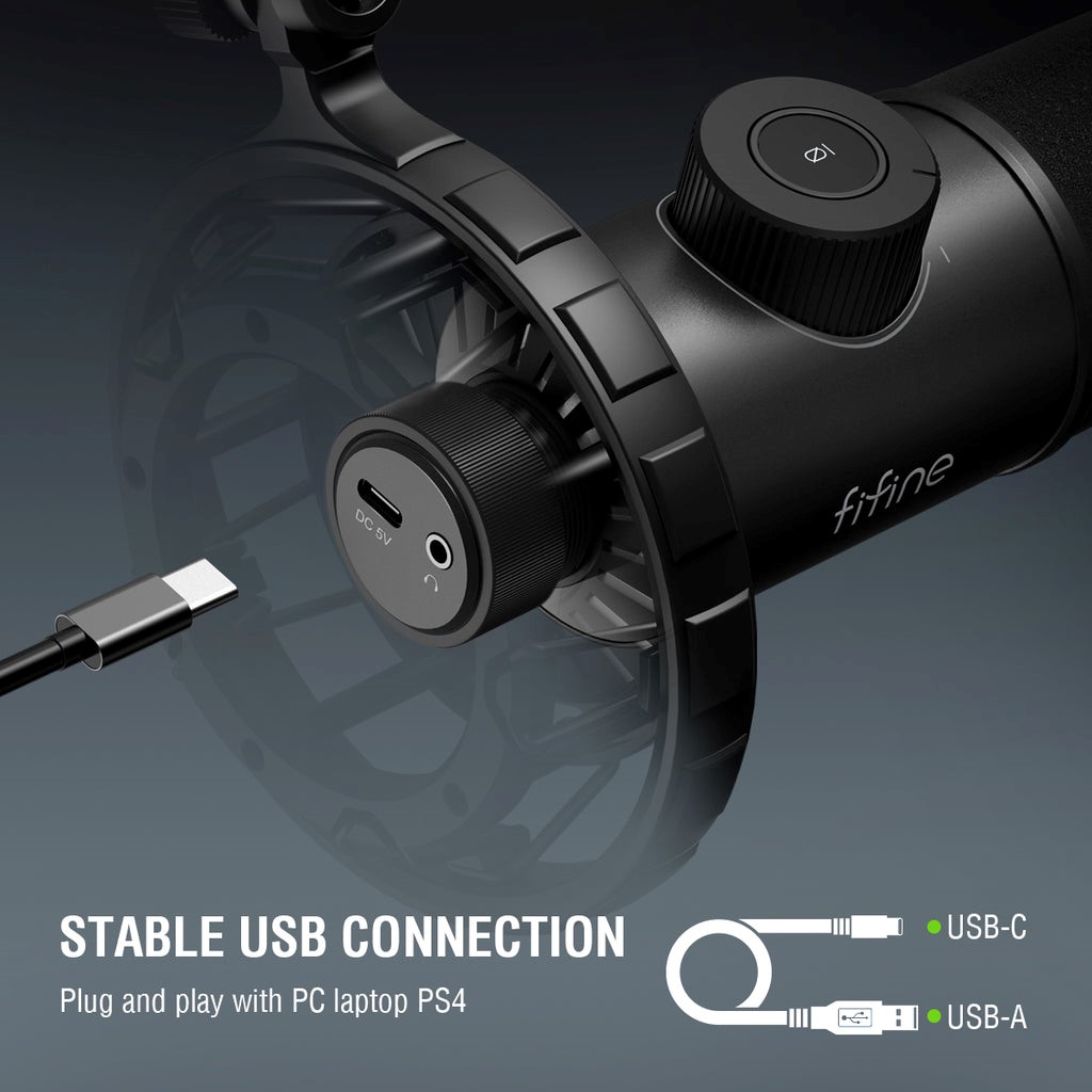 FIFINE K658 USB DYNAMIC CARDIOID MICROPHONE WITH A LIVE MONITORING, STREAMING, GAIN CONTROL, MUTE BUTTON. 