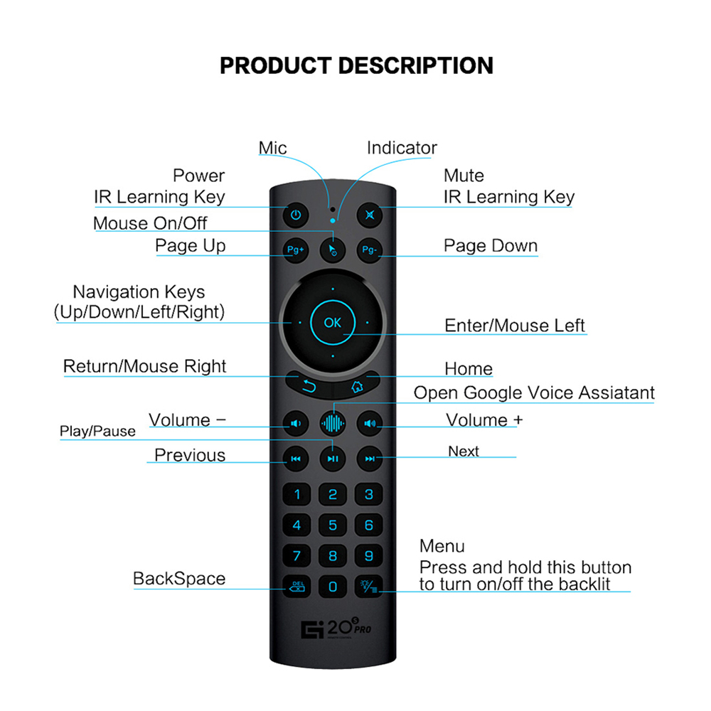 G20BTS Plus 2.4G Wireless Smart Voice Air Mouse Gyroscope G20S PRO IR Learning Backlit Remote Control for Android TV BOX. 