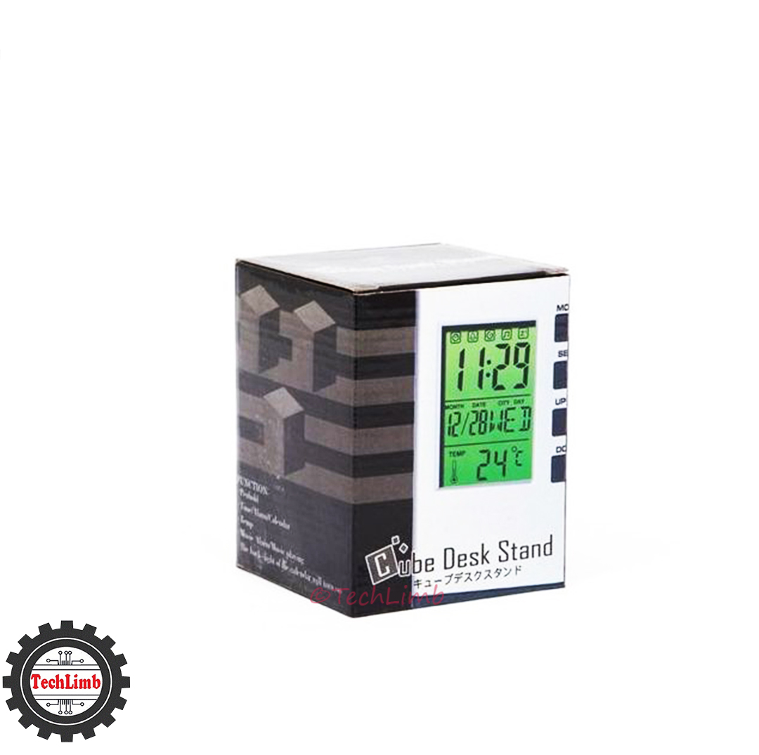 CUBE Desk Pen Stand with Digital Clock, Temperature, Alarm & Calendar - Multifunctional Pen Holder for Office & Home Desk - TechLimb. 