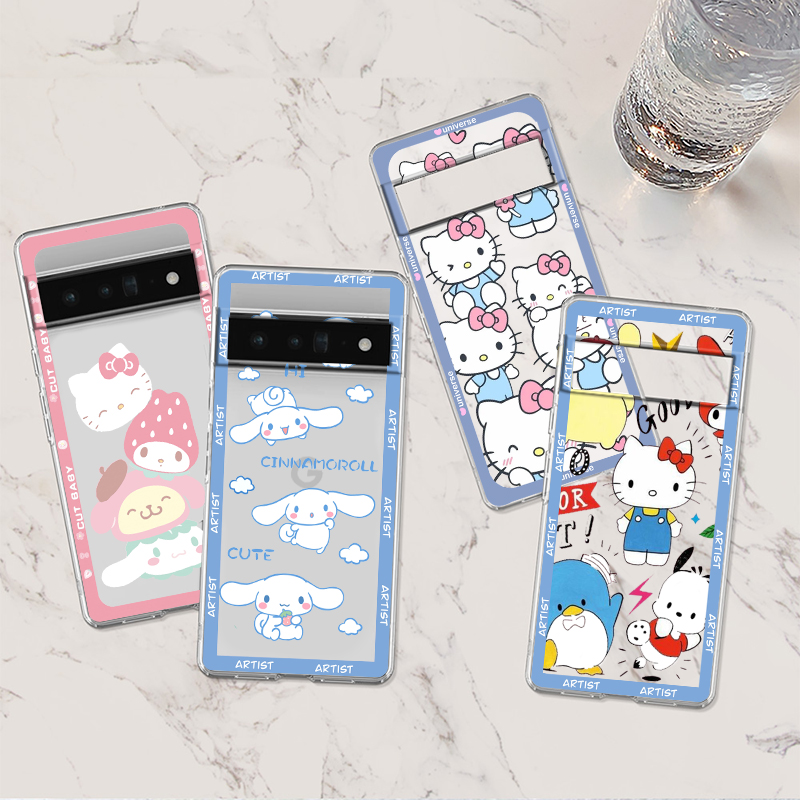 Anime Hello Kitty Kuromi For Google Pixel 8 7 6 Pro 6a 5 5a 4 4a XL 5G Transparent Soft Phone Case Shockproof Cover. 