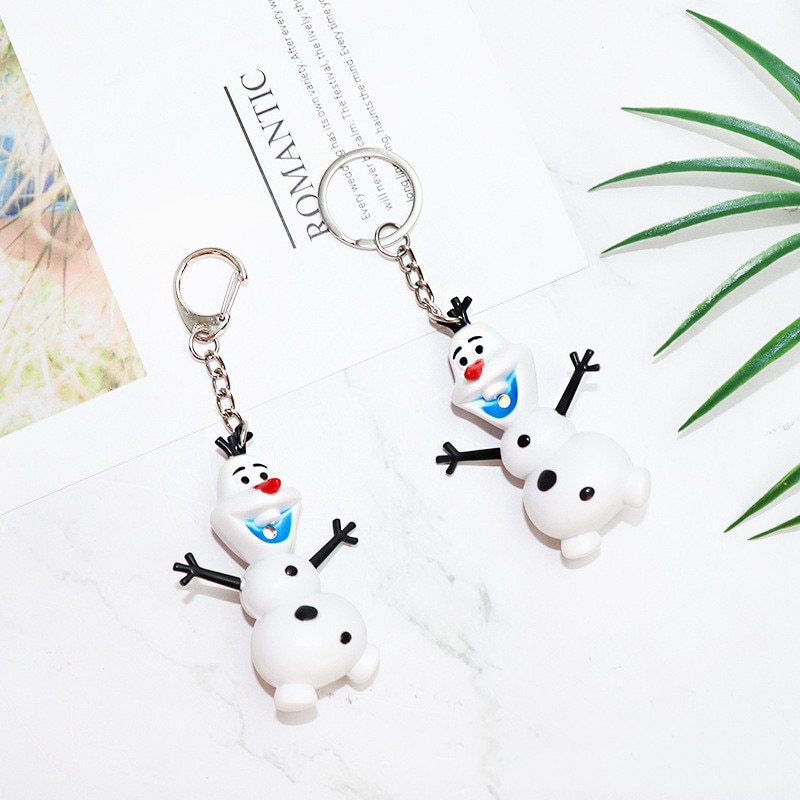 LED Light Sound Disney Olaf Keychain Model Toys ABS Snowman Figure Pendant Key Ring Birthday Gift. 