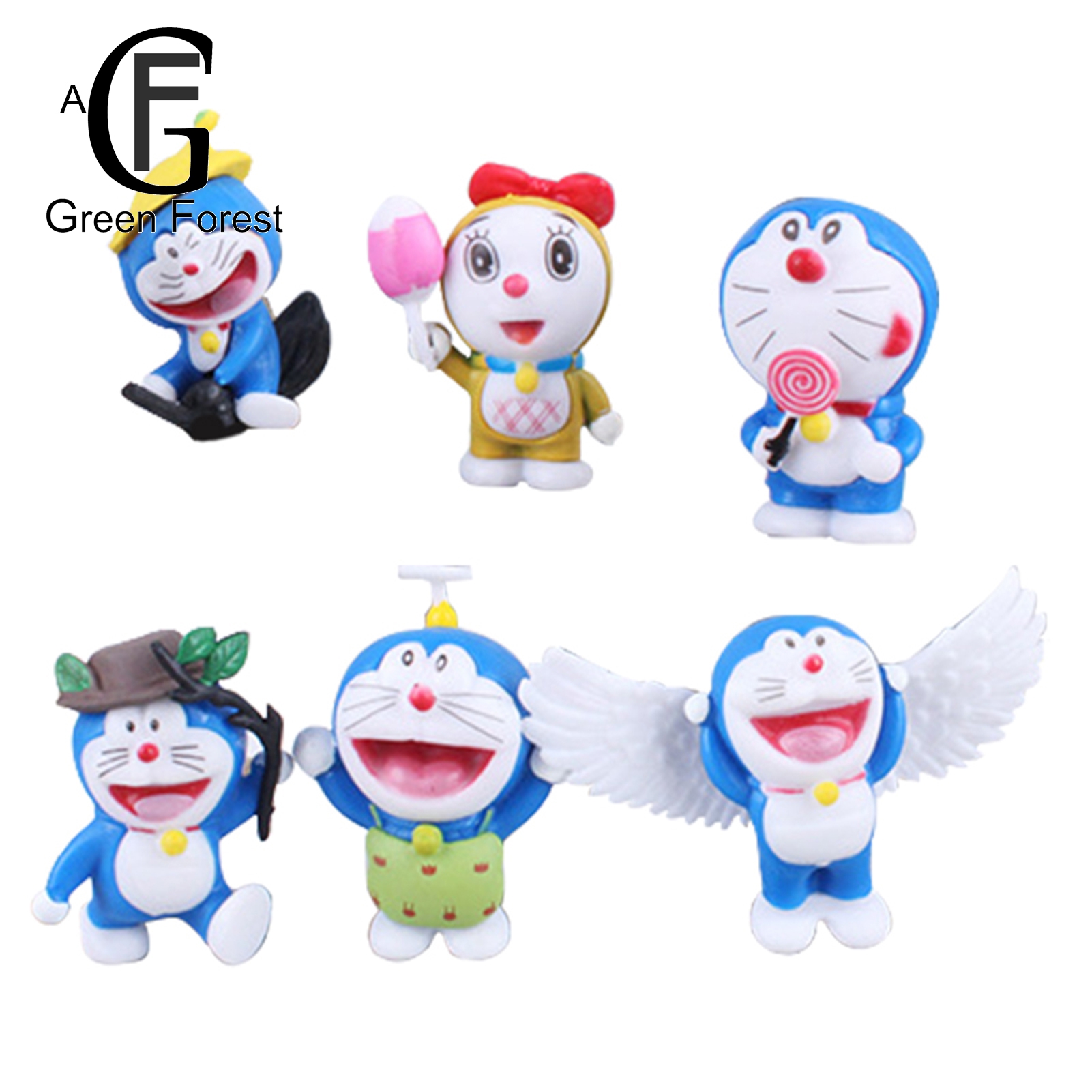 Green forest 6Pcs/Set Action Figurine Six Styles Colorful Wing Design Anime Doraemon Model Toy for Home